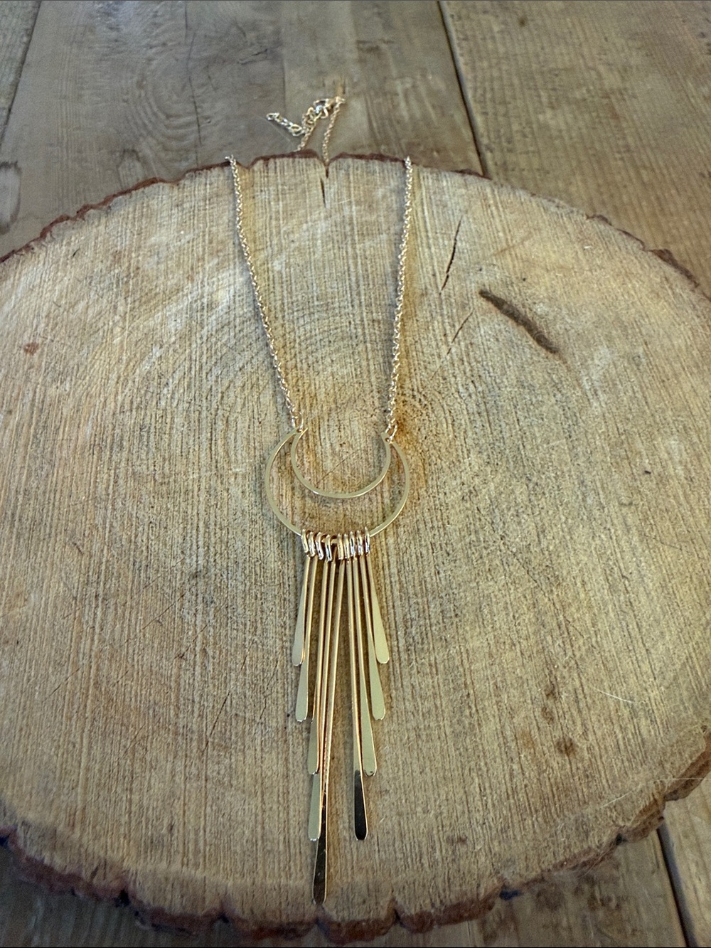 Gold Crescent Fringe Statement Necklace - Women Jewelry